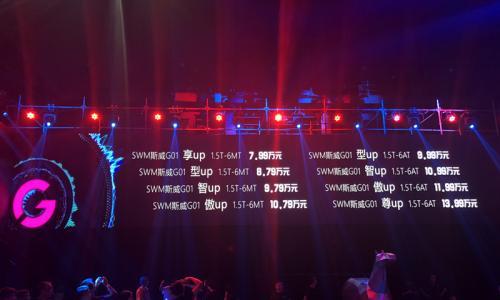 斯威G01正式上市 售价7.99-13.99万元