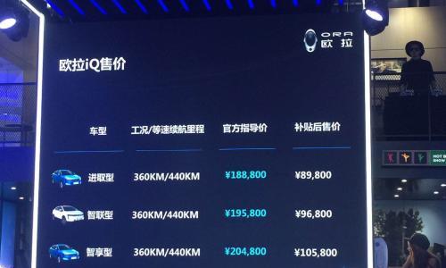 长城欧拉iQ正式上市 补贴后售8.98万元起售